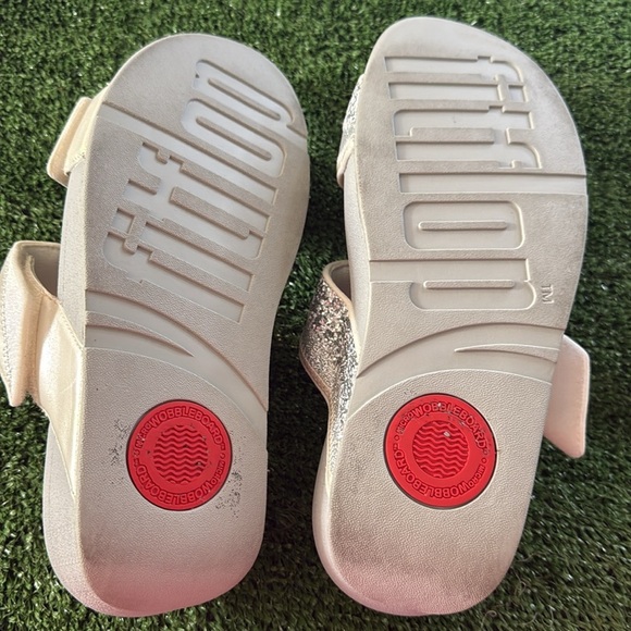 FitFlop Women's Mina Ombre Silver Glitter Slip on Slide Sandal, Adjustable Strap - Picture 10 of 12